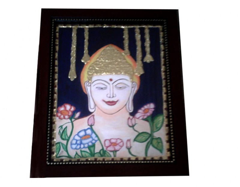 Smiling Buddha Thanjavur Painting for Wall Decor